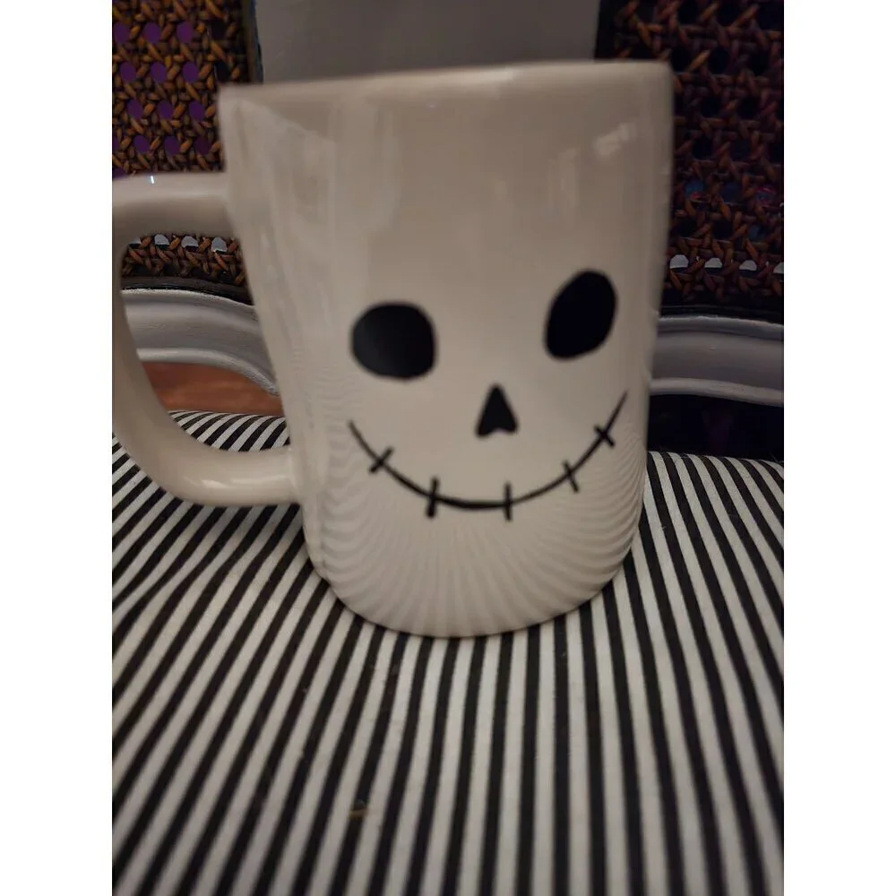 NWT Rae Dunn Halloween Spooky Skeleton Face Mug Double Sided